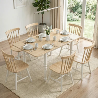HOMCOM Table Pliante Bois Naturel 4-6 Pers. Acier 74-134cm