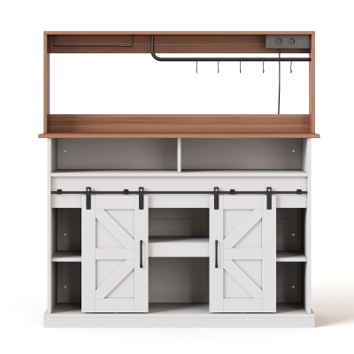 Aparador-cafetaria, em estilo casa de campo com portas de correr, Aparador com arrumação, 120x40x130 cm, Branco+Cor natural
