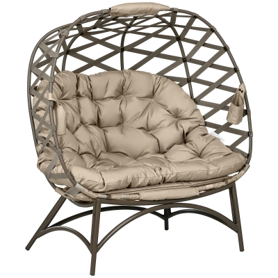 Outsunny 2-Seater Egg Chair Folding Garden Furniture Khaki