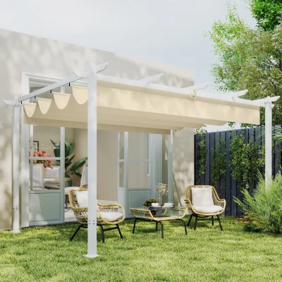 Outsunny Pergola 3x4m Toit Coulissant UV30+ Beige Terrasse