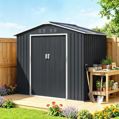 Outsunny Abri Métal 2,77m² Porte Coulissante Gris Foncé