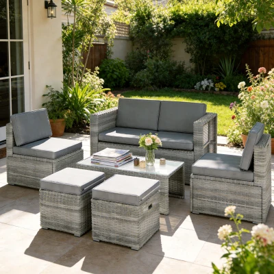 Outsunny Ensemble Jardin Résine 6 Pièces Canapé Table Gris Foncé