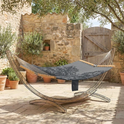 Outsunny Hamac Suspendu 325cm Tissu Matelassé Gris Extérieur