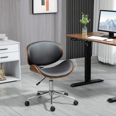 Vinsetto Silla de Oficina con Ruedas Silla de Escritorio Tapizada en PU con Asiento Ancho y Curvado Altura Ajustable Negro
