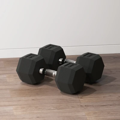HOMCOM 2 Haltères Hexagonales 12,5kg Fer Caoutchouc Gym Maison