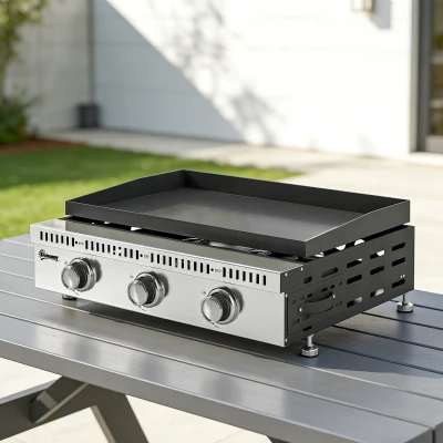 Outsunny Plancha Gaz 9kW 3 Brûleurs Acier Inox Surface 56,5x33cm