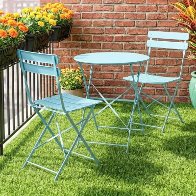 Outsunny Ensemble Bistrot 3 Pièces Table et 2 Chaises Pliables Bleu