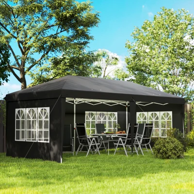 Outsunny Tonnelle Pliante 3x6m Noir avec 3 Côtés Démontables