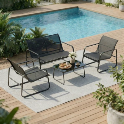 Outsunny Ensemble Jardin 4 Pièces Canapé 2 Places Gris Foncé