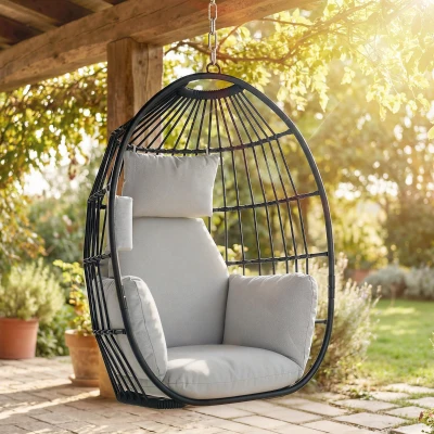 Outsunny Fauteuil Œuf Suspendu Gris Foncé avec Coussins