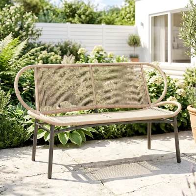 Outsunny Banc 2 Places Résine Tressée Métal Extérieur Naturel