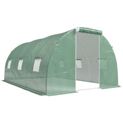 Outsunny Estufa Tipo Túnel 4,5x3x2 m com Paredes Laterais Enroláveis 6 Janelas de Malha e Porta Enrolável com Fecho de Correr Verde