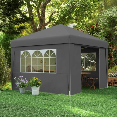 Outsunny Tonnelle Pliante 3x3m Anti-UV avec Parois et Sac Gris