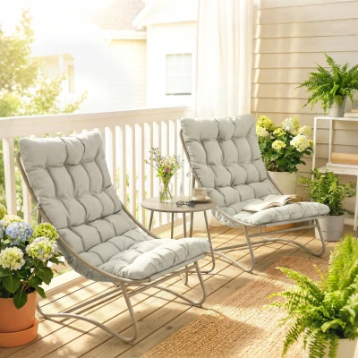 Outsunny Ensemble Jardin 3Pcs Chaises Lounge Table Patio Gris Clair