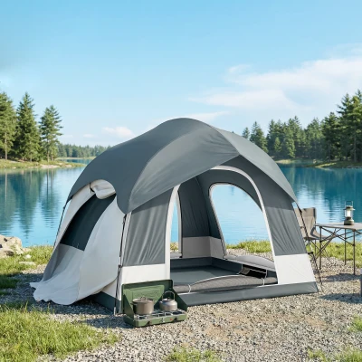 Outsunny Tente Camping 2-4 Pers Imperméable 3 Portes Bleu Foncé