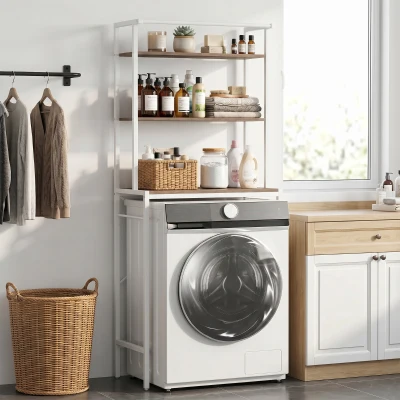 HOMCOM Étagère Machine à Laver 3 Niveaux Marron Blanc