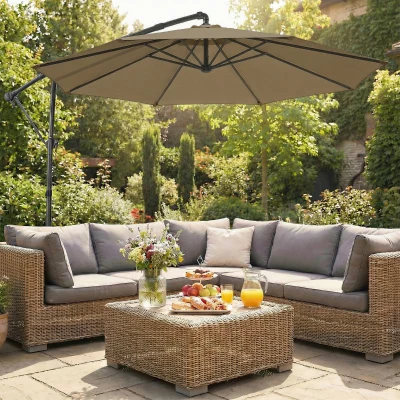 Outsunny Parasol Déporté Rond 3m Inclinable UV50+ Kaki