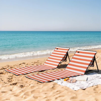 Outsunny Lot 2 Tapis de Plage Dossier Inclinable 142x51cm Blanc/Rouge
