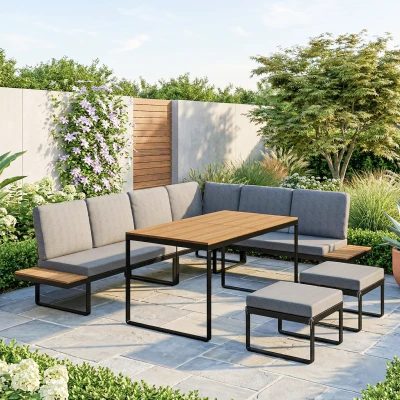 Outsunny Ensemble Jardin Modulaire 2 Canapés Angle Coussins Gris