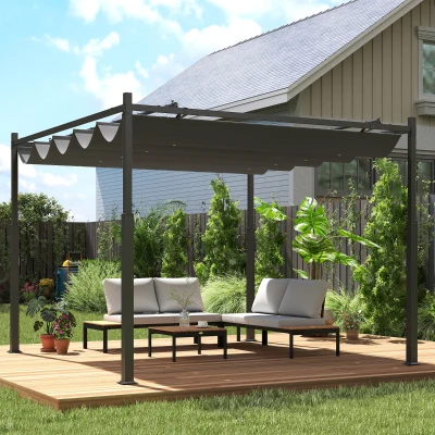Outsunny Pergola 3x3m Toit Rétractable UPF30+ Gris Extérieur