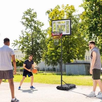 HOMCOM Panier de Basket Réglable 203-258cm avec Roulettes Noir