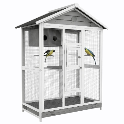 PawHut Houten vogelkooi met 4 zitstokken, asfaltdak, waterdicht, 112 x 68 x 154 cm