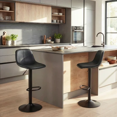 HOMCOM Lot 2 Tabourets Bar Pivotants Réglables Noir Acier