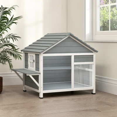 PawHut Maison Chat Extérieur Bois Toit Ouvrable avec Fenêtre