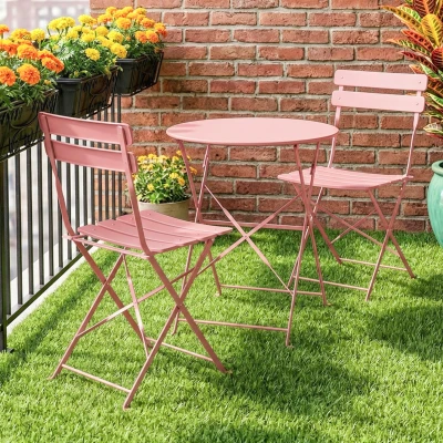Outsunny Ensemble Bistro 3pcs Table 2 Chaises Métal Rose Pliant