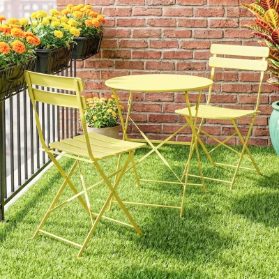 Outsunny Set Bistro 3P Table + 2 Chaises Pliables Jaune