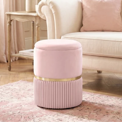 HOMCOM Pouf Tabouret Rangement Velours 36x36x44cm Salon Rose