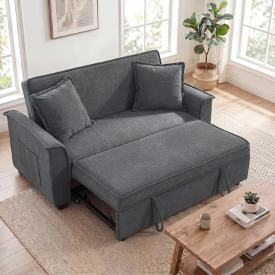 HOMCOM Canapé Convertible 2 Places Chenille Gris Dossier Réglable