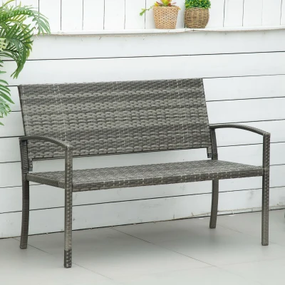 Outsunny tuinbank, rotanlook, met stalen frame, voor 2 personen, grijs, 122 x 60 x 87 cm