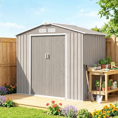 Outsunny Abri Jardin 2,77m² Acier Marron Porte Coulissante