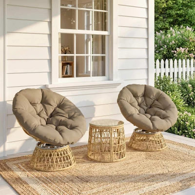 Outsunny Salon Jardin 3Pcs Fauteuils Papasan Table Résine