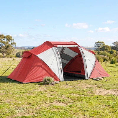 Outsunny Tente Camping 4-6P Étanche Gris Rouge