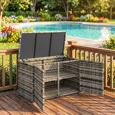 Outsunny Coffre Résine Tressée 350L Rangement Extérieur Gris
