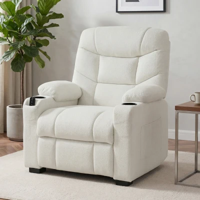 HOMCOM Fauteuil Relax Électrique Inclinable USB Crème 94x90x105cm