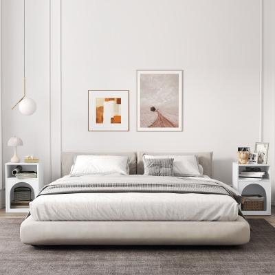 HOMCOM Lot de 2 tables de chevet, table de nuit avec compartiments ouverts, design arqué, 40 x 30 x 60 cm, blanc