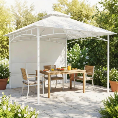 Outsunny Gazebo 3x3m Métal Crème Double Toit avec Rideaux