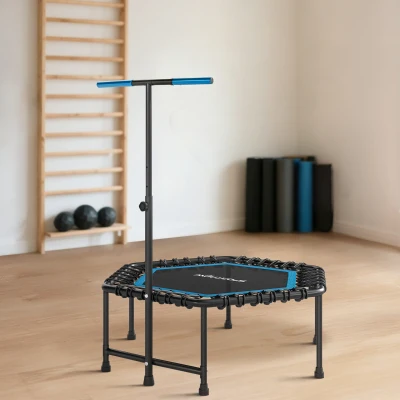 SPORTNOW Trampoline Fitness 114cm Poignée Réglable Silencieux Bleu