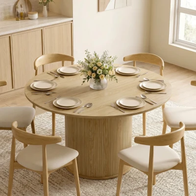 HOMCOM Table Ronde Ø120cm Bois Naturel Salle à Manger 5 Places