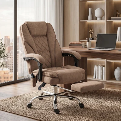 Vinsetto Ergonomische bureaustoel met massagefunctie, draaibaar, met voetensteun, bruin