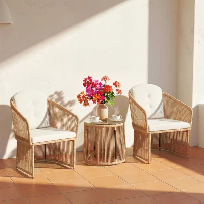 Outsunny Salon Jardin Résine 2 Places Table 2 Chaises Coussins Crème