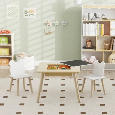 AIYAPLAY Ensemble Enfants 3 Pièces Bois Naturel avec Rangement