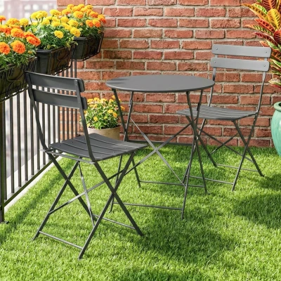 Outsunny Ensemble Bistro Métal Gris 3pcs Table 2 Chaises Pliantes