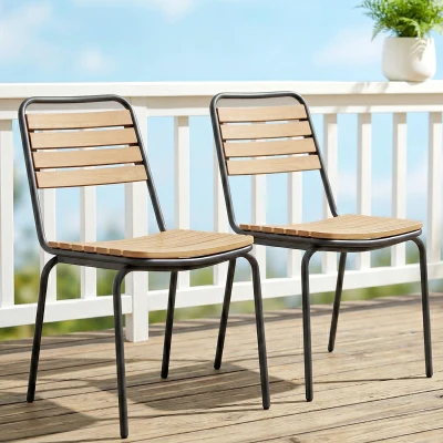 Outsunny Lot 2 Chaises Jardin Acier Bois Empilables Dossier 160kg