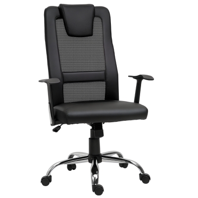 HOMCOM Chaise Bureau Pivotante Ergonomique Noir PU Maille