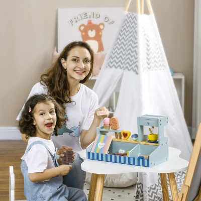 AIYAPLAY IJssalon Houten Speelgoed – 18-delige IJsetenset voor Kinderen, Accessoires voor Kinderkeuken, IJstoonbank, Rollenspel, Speelgoedwinkel, Montessori Speelgoed voor Jongens en Meisjes 2-5 Jaar