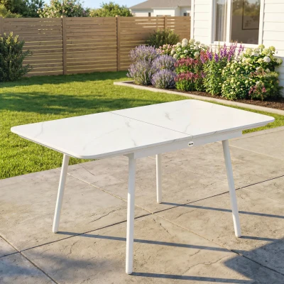 Outsunny Table Jardin Métal WPC 140x80cm 4-6 Personnes Blanc